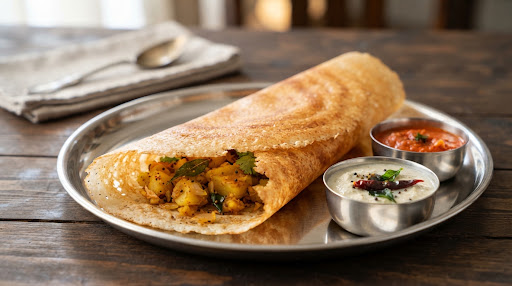 Crisp Mysore masala dosa filled with spiced potato