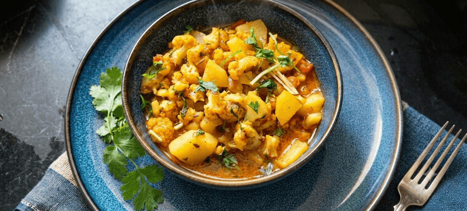 Aloo gobi made with potatoes, cauliflower, spices and love.